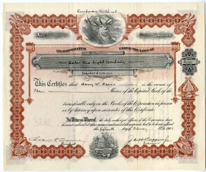 1906 Jacob Ruppert Twice-Signed Stock Certificate